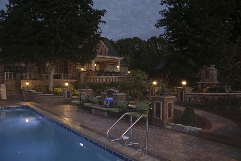 Architecural photo of a landscaped patio area