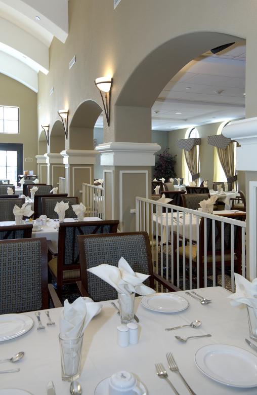 An architectural photo of the interior of a senior living facility.