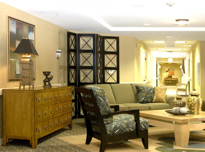 An architectural photo of the interior of a senior living facility.